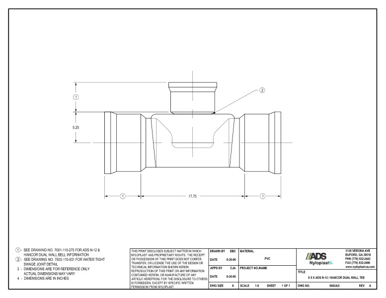 8 x 6 N-12 Dual Wall Tee Nyloplast Detail