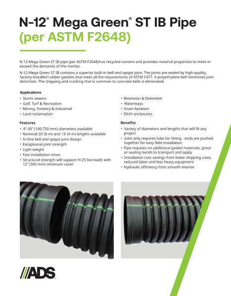 N-12 Mega Green (per ASTM F2648) ST IB Pipe Product Sheet