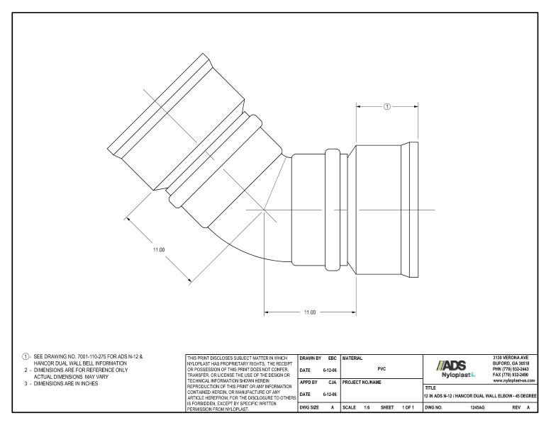 12" N-12 Dual Wall Elbow - 45 Degree Nyloplast Detail