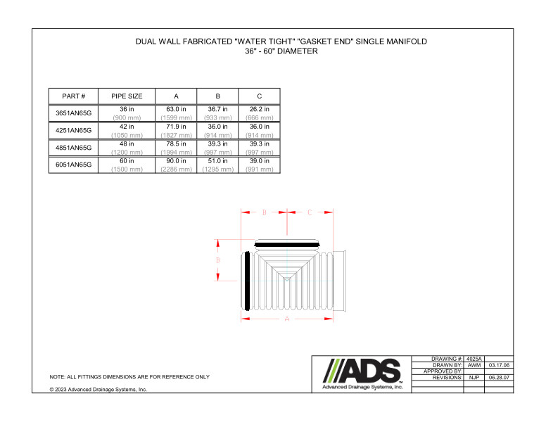 36"- 60" Fabricated Water Tight Gasket End Single Manifold (HDPE Dual Wall Fabricated Manifolds Fittings)