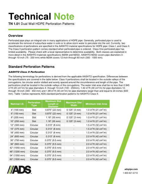 TN 1.01 Dual Wall HDPE Pipe Perforation Patterns