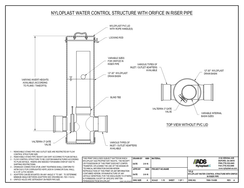 Nyloplast Water Control Structure With Orifice In Riser Pipe Detail