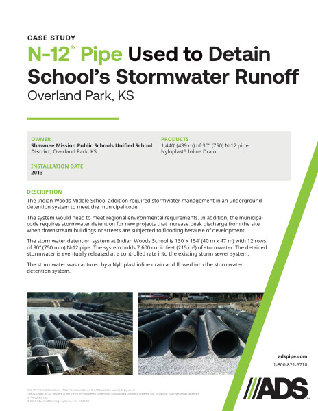 N-12 Pipe Used to Detain School’s Stormwater Runoff (Overland Park, KS) Case Study