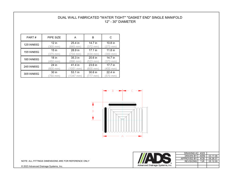 12" - 30" Fabricated Water Tight Gasket End Single Manifolds (HDPE Dual Wall Fabricated Manifolds Fittings)