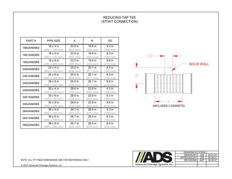 18" x 4" - 36" x 8" Reducing Tap Tee Soil Tight/Water Tight Connection (HDPE Dual Wall Miscellaneous Fittings)