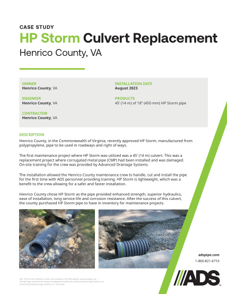 HP Storm Culvert Replacement (Hanrico County, VA) Case Study