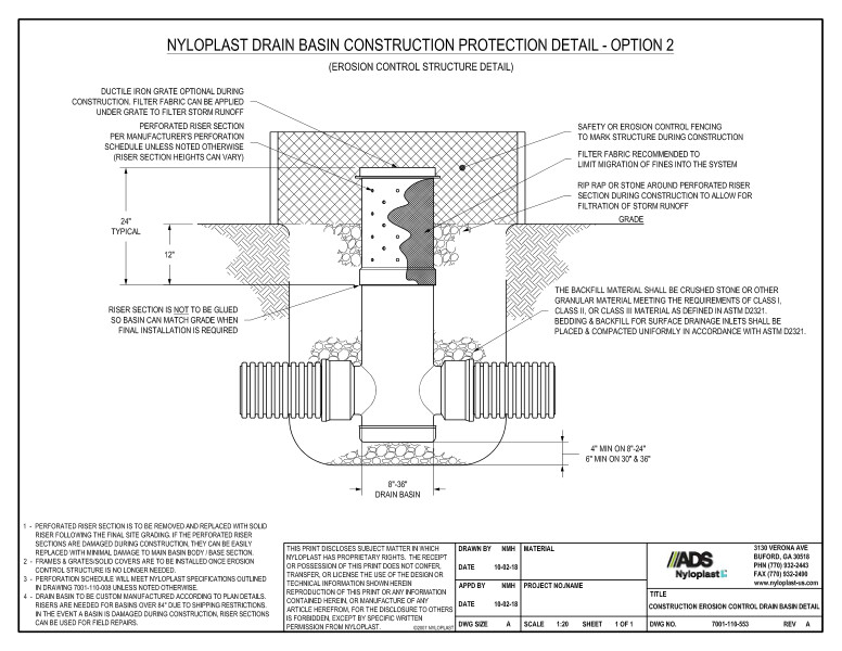 Drain Basin Construction Protection Detail (Erosion Control Structure Nyloplast Detail)