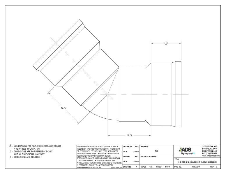 15" HP Elbow - 45 Degree Nyloplast Detail