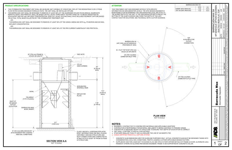 Barracuda Max S4 HP Manhole DI Flat Top Trash Capture Detail