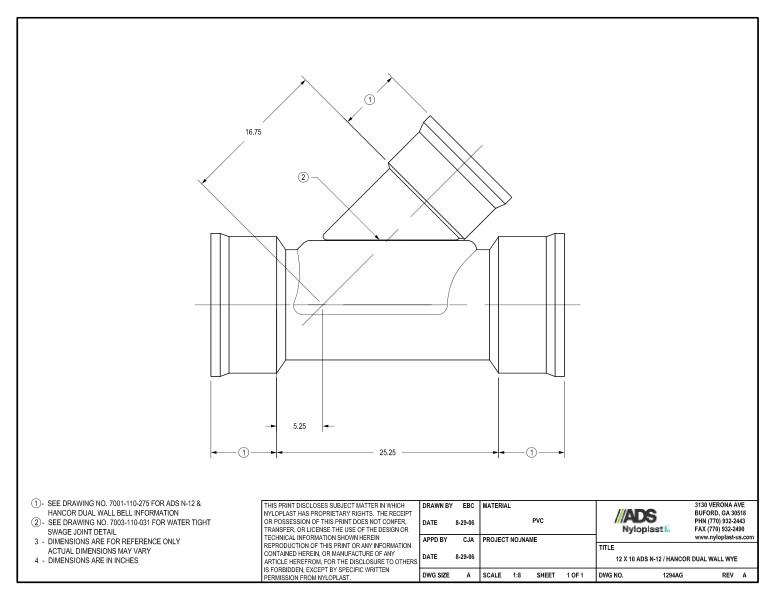 12 x 10 N-12 Dual Wall Wye Nyloplast Detail