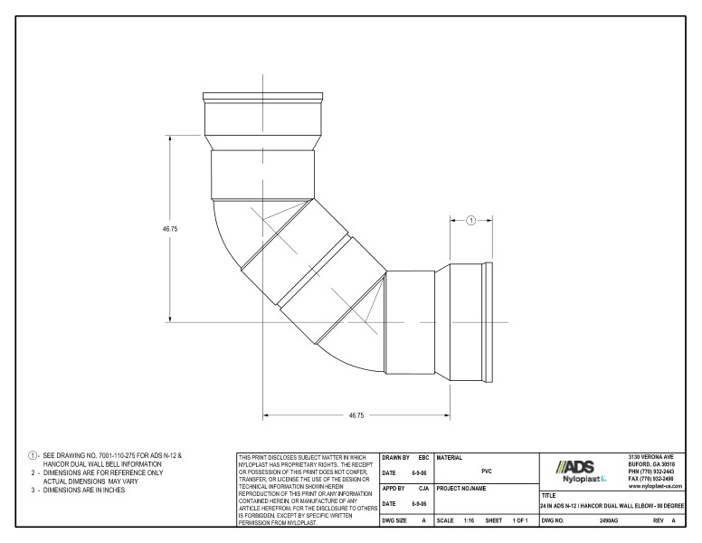 24" N-12 Dual Wall Elbow - 90 Degree Nyloplast Detail