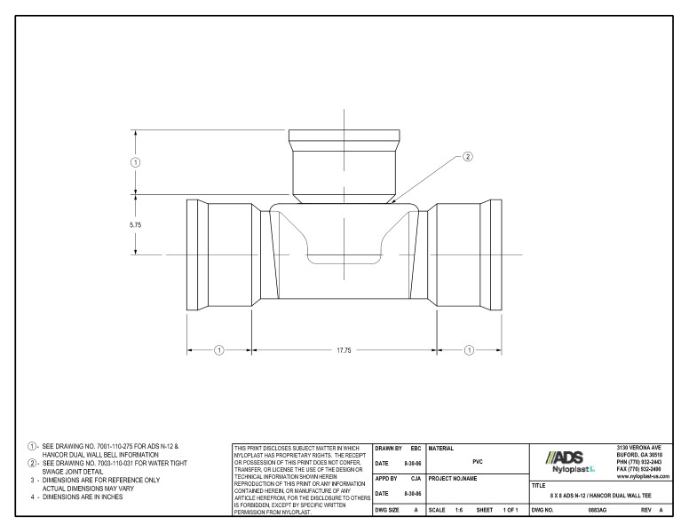 8 x 8 N-12 Dual Wall Tee Nyloplast Detail