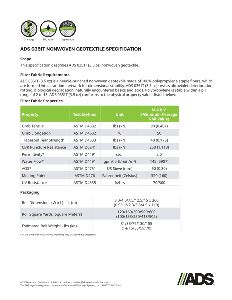 0351T Non-Woven  Geosynthetic Specification