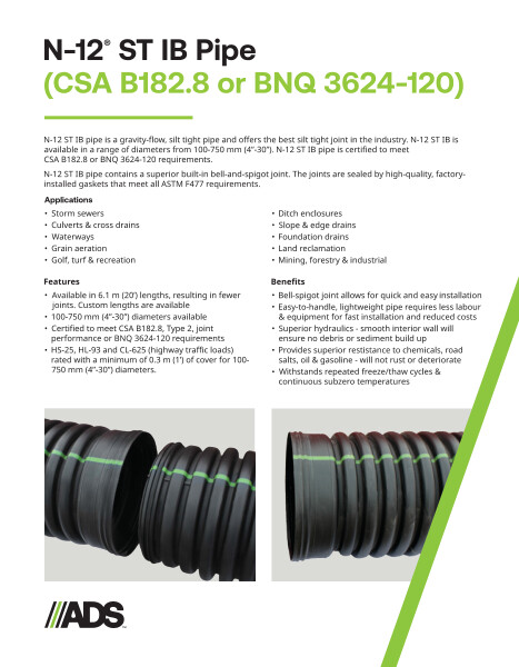 Canada N-12 ST CSA B182.8 Product Sheet