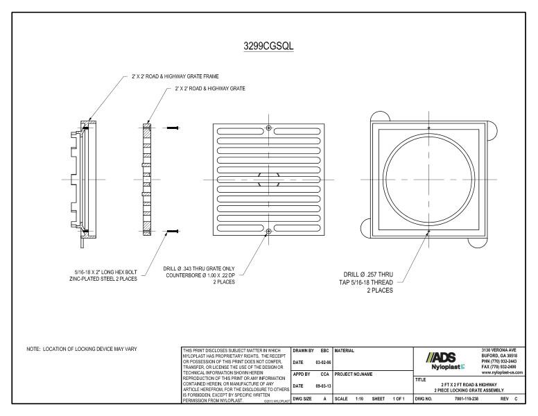 2' x 2' Road & Highway 2 Piece Locking Grate Assembly Nyloplast Detail