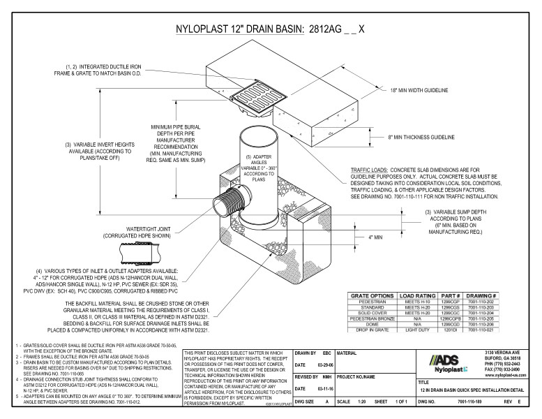 12" Drain Basin Quick Spec Installation Nyloplast Detail