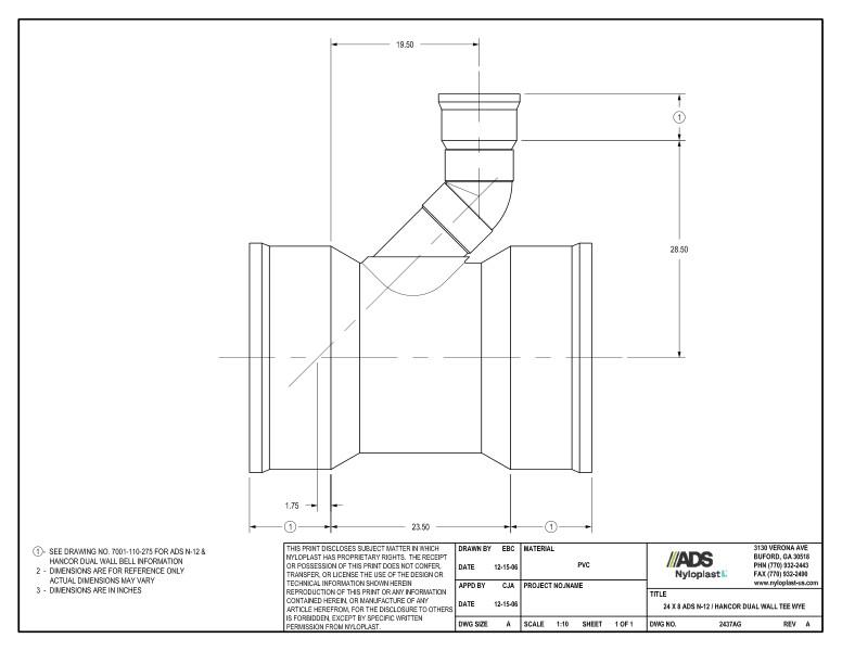 24 x 8 N-12 Dual Wall Tee Wye Nyloplast Detail