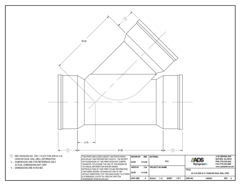 24 x 24 N-12 Dual Wall Wye Nyloplast Detail