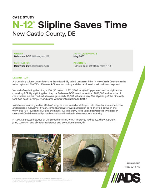 N-12 Slipline Saves Time (New Castle County, DE) Case Study