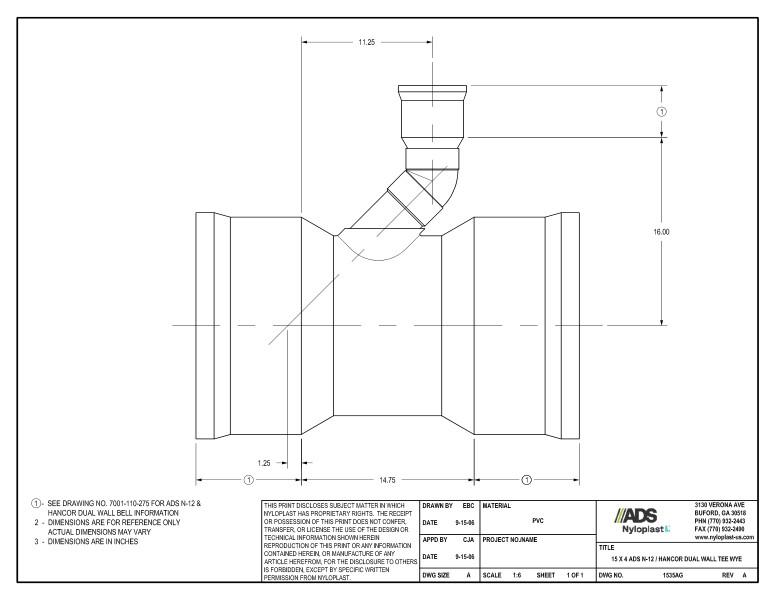 15 x 4 N-12 Dual Wall Tee Wye Nyloplast Detail