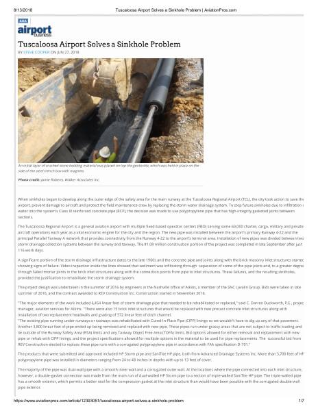 Tuscaloosa Airport Solves a Sinkhole Problem: Airport Business HP Storm Case Study