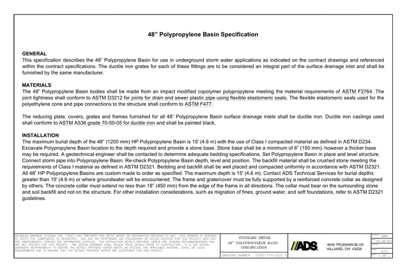 48" Polypropylene Basin Specification Detail