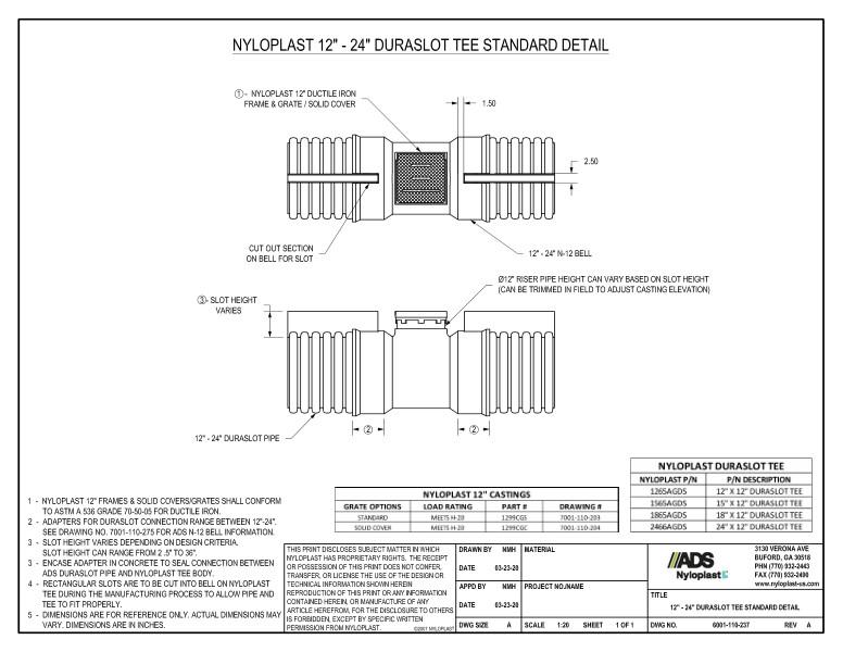12"-24" Duraslot Tee Standard Nyloplast Detail 