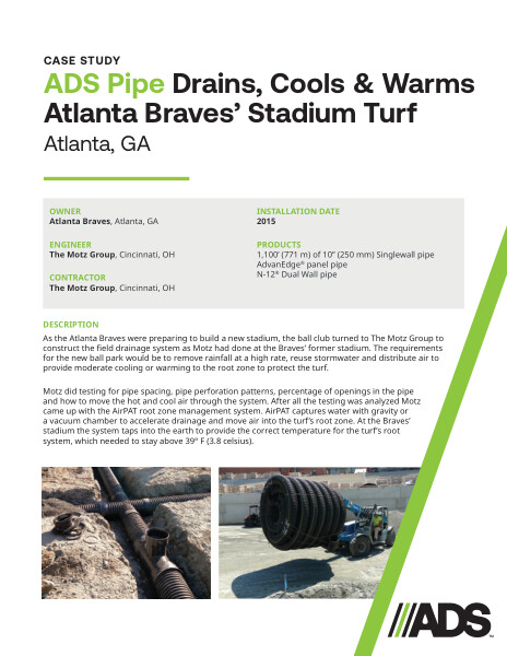 ADS Pipe Drains, Cools and Warms Braves' Stadium Turf