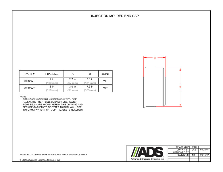 4" & 6" Injection Molded End Caps (HDPE Dual Wall Injection Molded End Caps Fittings)