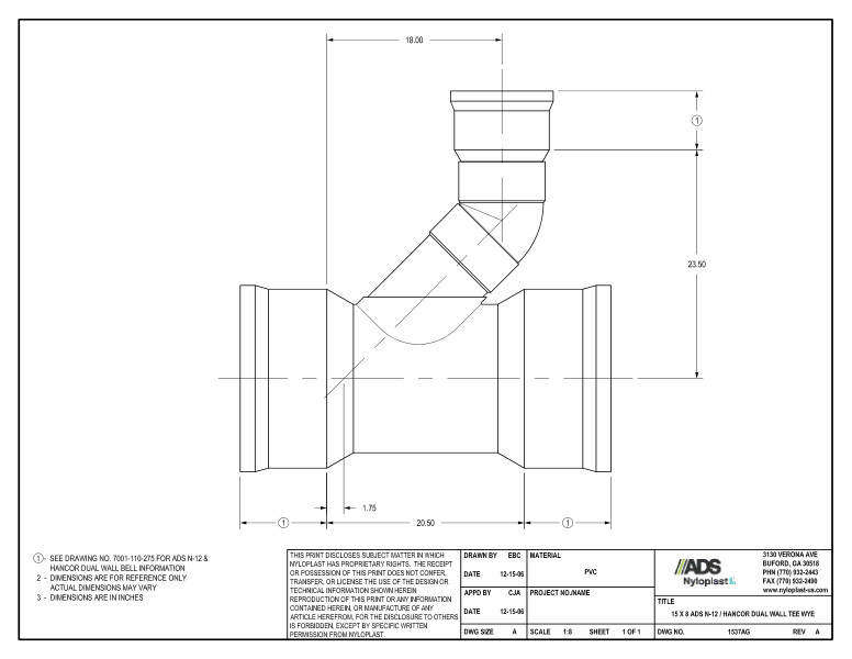 15 x 8 N-12 Dual Wall Tee Wye Nyloplast Detail