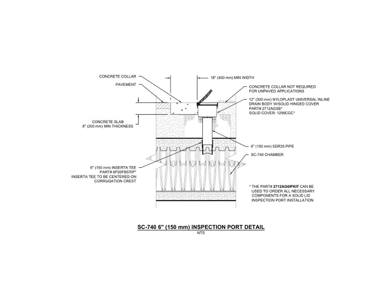 SC-740 6" (150 mm) StormTech Inspection Port Detail