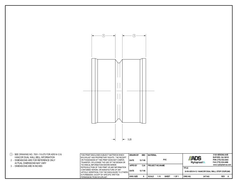 24" N-12 Dual Wall Stop Coupling Nyloplast Detail