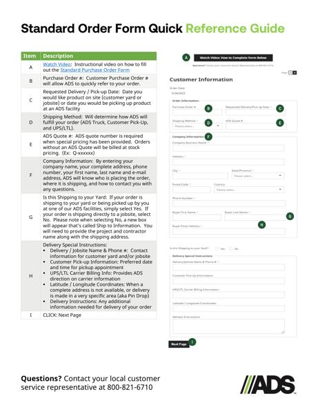 Standard Order Form Quick Reference Guide
