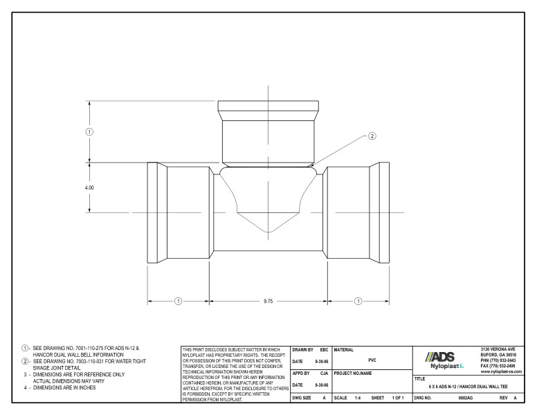 6 x 6 N-12 Dual Wall Tee Nyloplast Detail