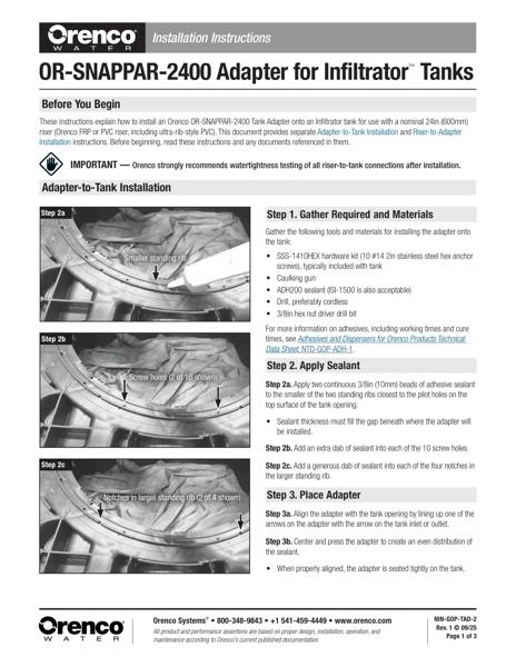 Orenco for Infiltrator Tanks Installation Instructions