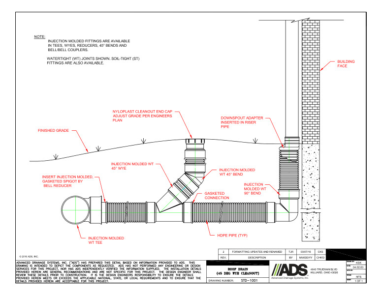 Documents - 1001 Roof Drain (45 Deg Wye Cleanout) Detail
