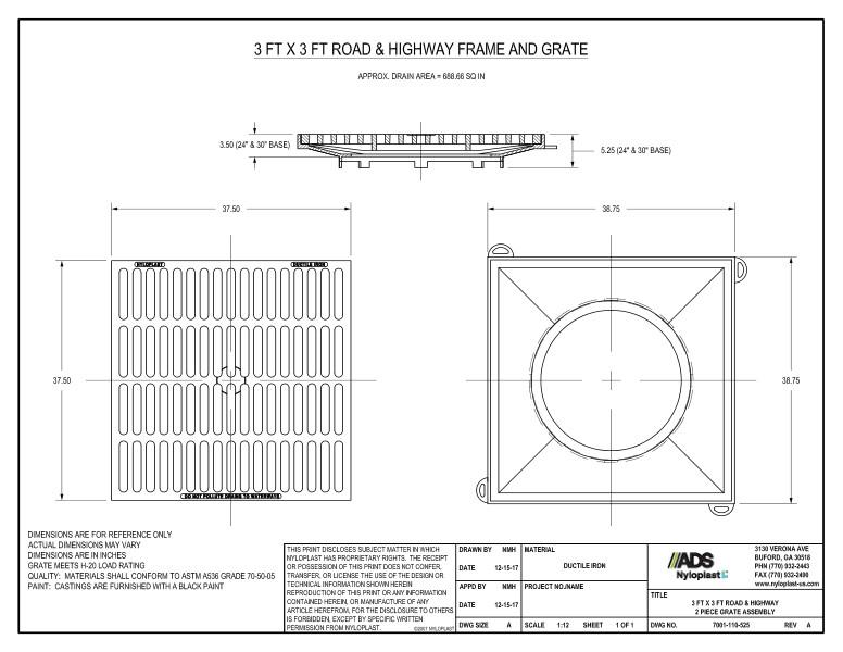 3' x 3' Road & Highway 2 Piece Grate Assembly Nyloplast Detail