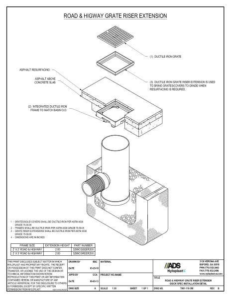 Grate Riser Extension - Road & Highway Quick Spec Installation Nyloplast Detail