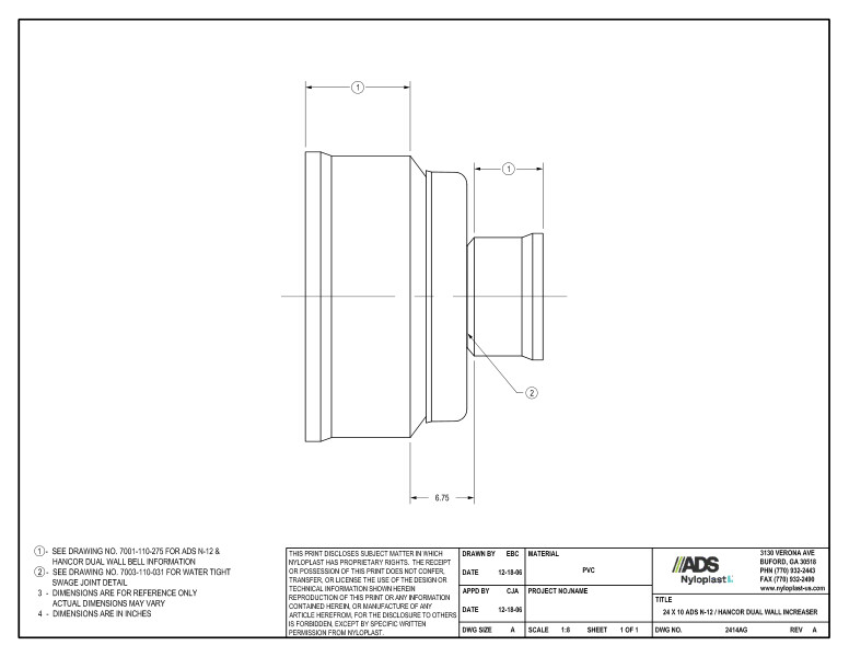 24 x 10 N-12 Dual Wall Increaser Nyloplast Detail