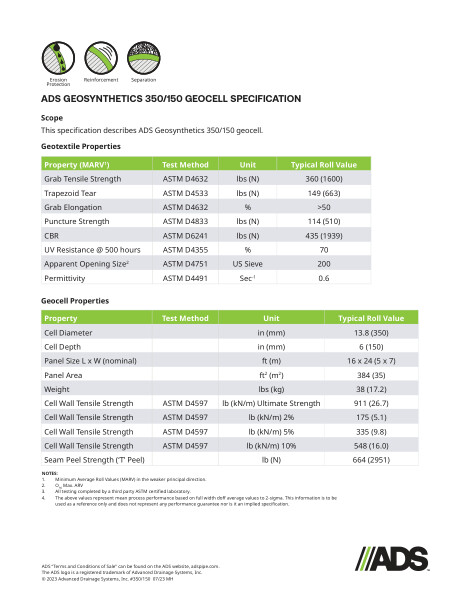 350/150 Geocell Geosynthetic Specification