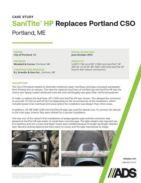 SaniTite HP Replaces Portland CSO (Portland, ME) Case Study