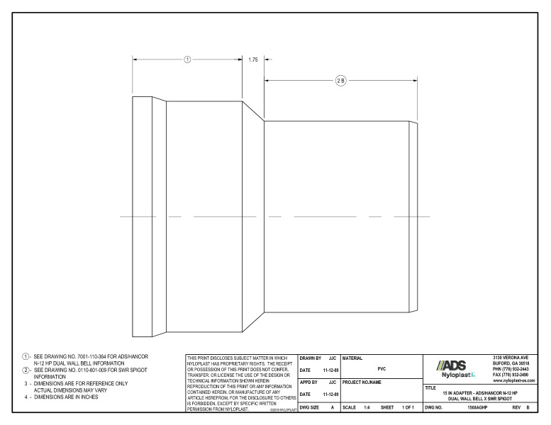 15" Adapter - HP Bell x SWR Spigot Nyloplast Detail