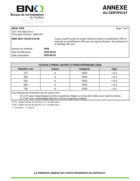 BNQ 3624-120 Smooth Inside Wall Polyethylene Pipe and Fittings ANNEX