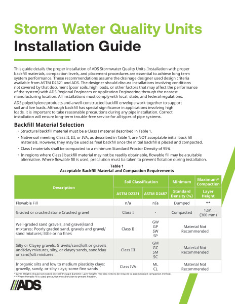 Water Quality Unit Installation Guide