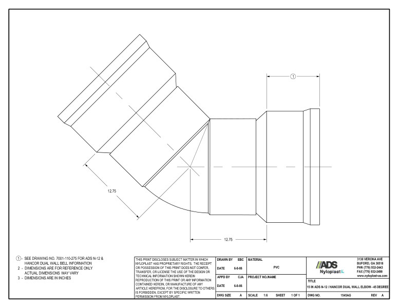 15" N-12 Dual Wall Elbow - 45 Degree Nyloplast Detail