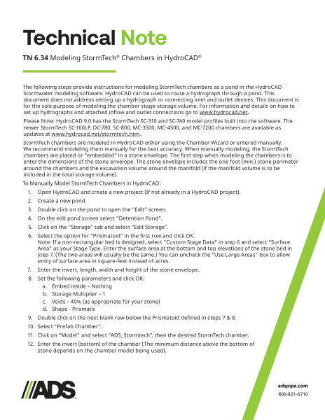 TN 6.34 Modeling StormTech Chambers in HydroCAD