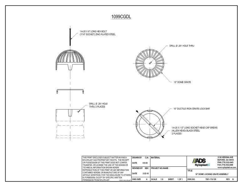 10" Dome Locking Grate Assembly Nyloplast Detail