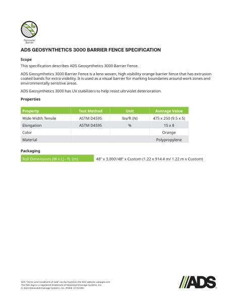 3000 Barrier Fence Geosynthetic Specification