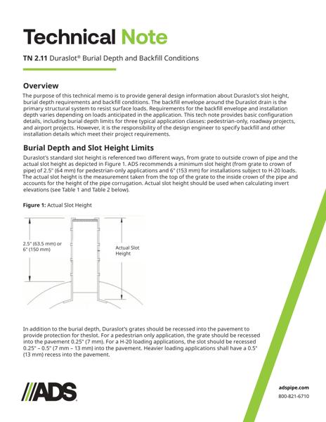 TN 2.11 Duraslot Burial Depth and Backfill Conditions