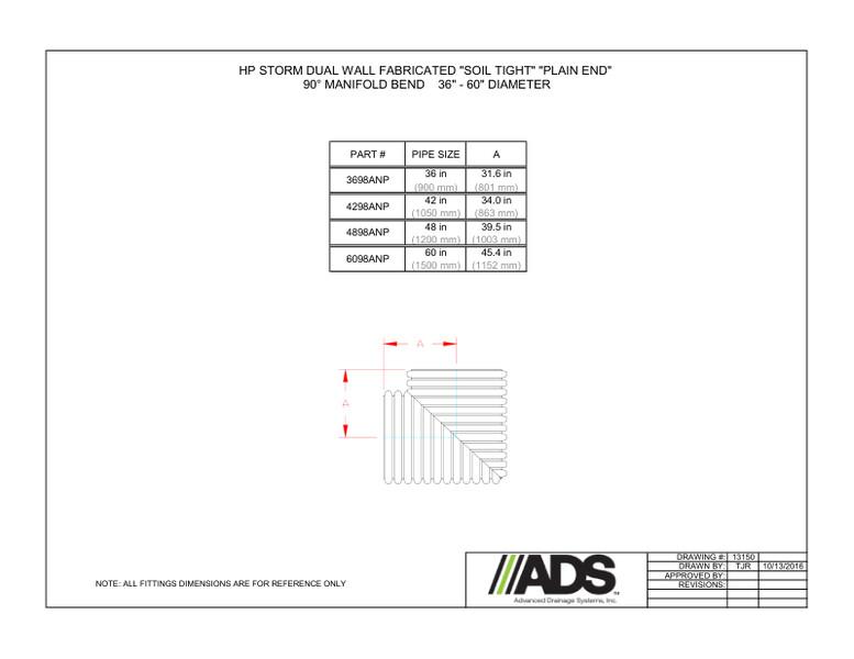 36"-60" ST Plain End 90° Manifold (HP Storm Manifolds Fittings Manual)